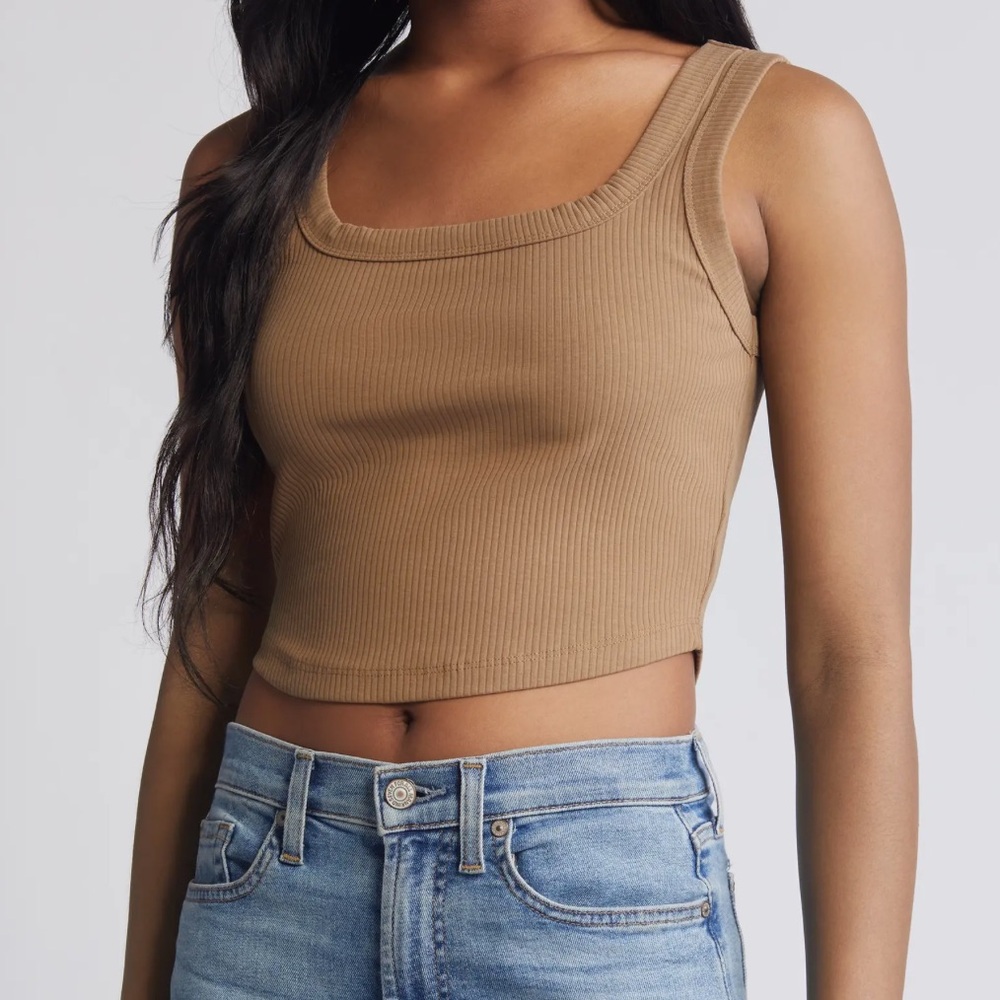 Madewell Ribbed Tailored Sleekhold Crop Tank, mustard/ochre, large